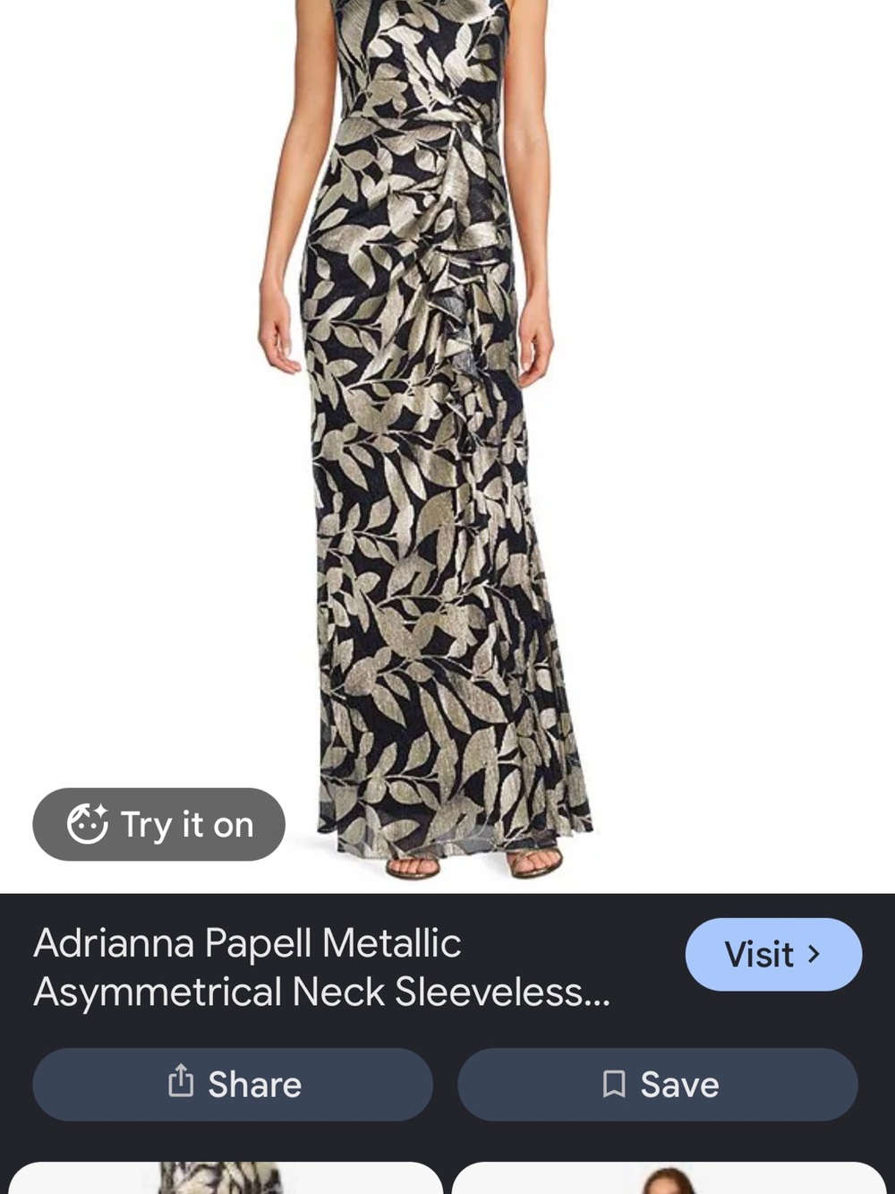Adrianna Papell Gold & Black Metallic Leaf Maxi Skirt